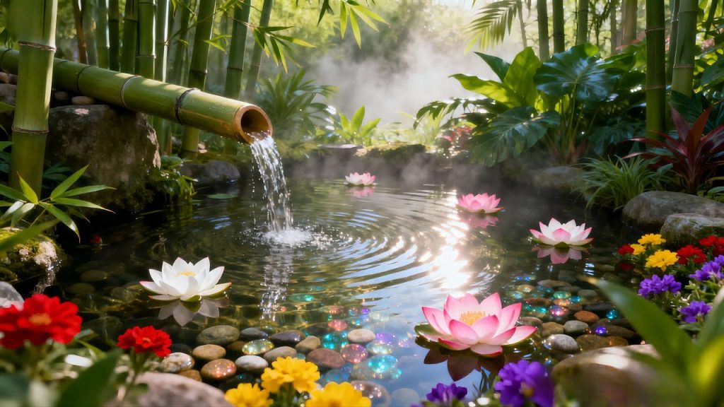 Bamboo water fountain relax ZEN background music with White Noise | 6 Hours | RELAX 5