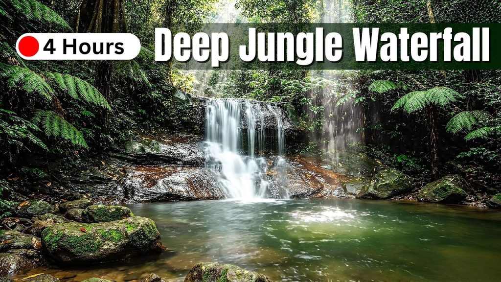 Deep Jungle Waterfall & Soft Piano 🌿 4K Nature Ambience for Sleep, Study and Stress Relief